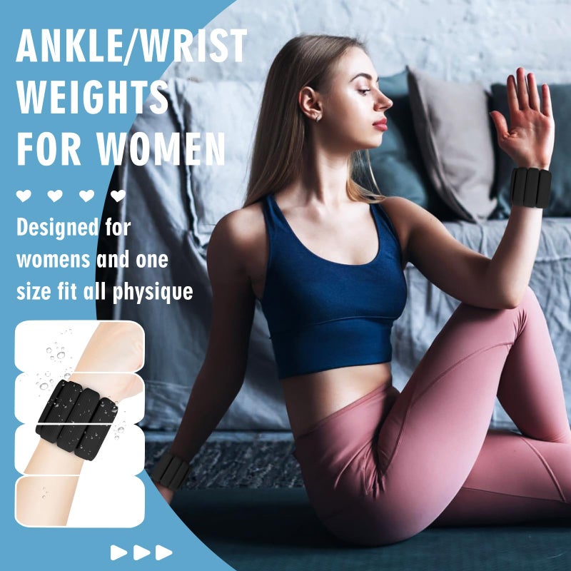 Gallia Wrist Weights, 2Pack Adjustable Wearable Wrist Ankle Weights for Women/Men, Silicone Wrist Bangles for Walking, Yoga, Pilates, and Gym, Arm & Leg Workout, 2lb (Black) - Image 5