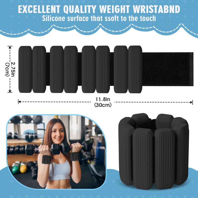 Gallia Wrist Weights, 2Pack Adjustable Wearable Wrist Ankle Weights for Women/Men, Silicone Wrist Bangles for Walking, Yoga, Pilates, and Gym, Arm & Leg Workout, 2lb (Black) - Image 2