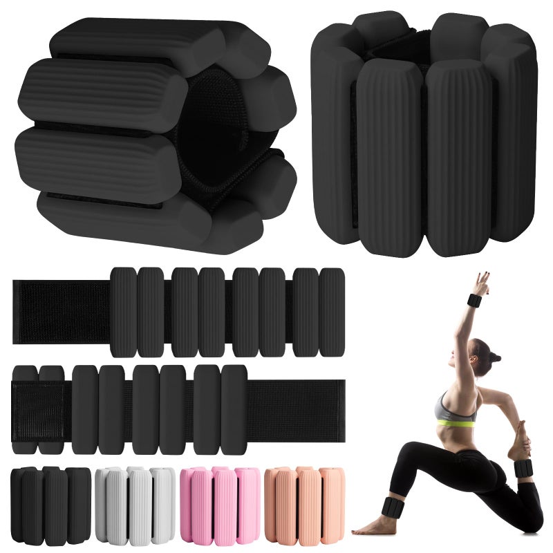 Gallia Wrist Weights, 2Pack Adjustable Wearable Wrist Ankle Weights for Women/Men, Silicone Wrist Bangles for Walking, Yoga, Pilates, and Gym, Arm & Leg Workout, 2lb (Black) - Image 1