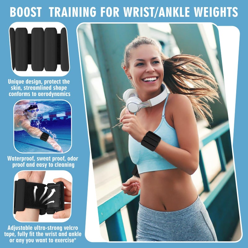 Gallia Wrist Weights, 2Pack Adjustable Wearable Wrist Ankle Weights for Women/Men, Silicone Wrist Bangles for Walking, Yoga, Pilates, and Gym, Arm & Leg Workout, 2lb (Black) - Image 4