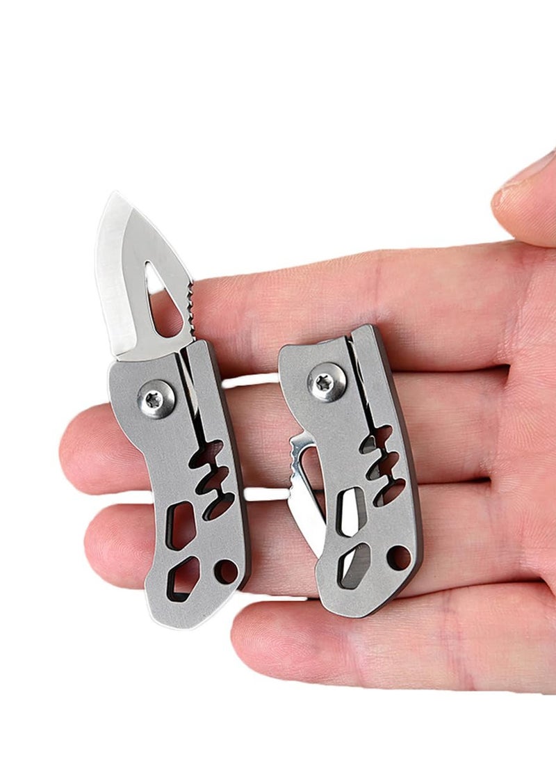 SYOSI سكين سلسلة مفاتيح صغير، سكين جيب صغير للرجال، سكين EDC قابل للطي لفتح العبوة، قطع الحبال، نحت الخشب، ومعالجة الحرف اليدوية (فضي) - Image 1