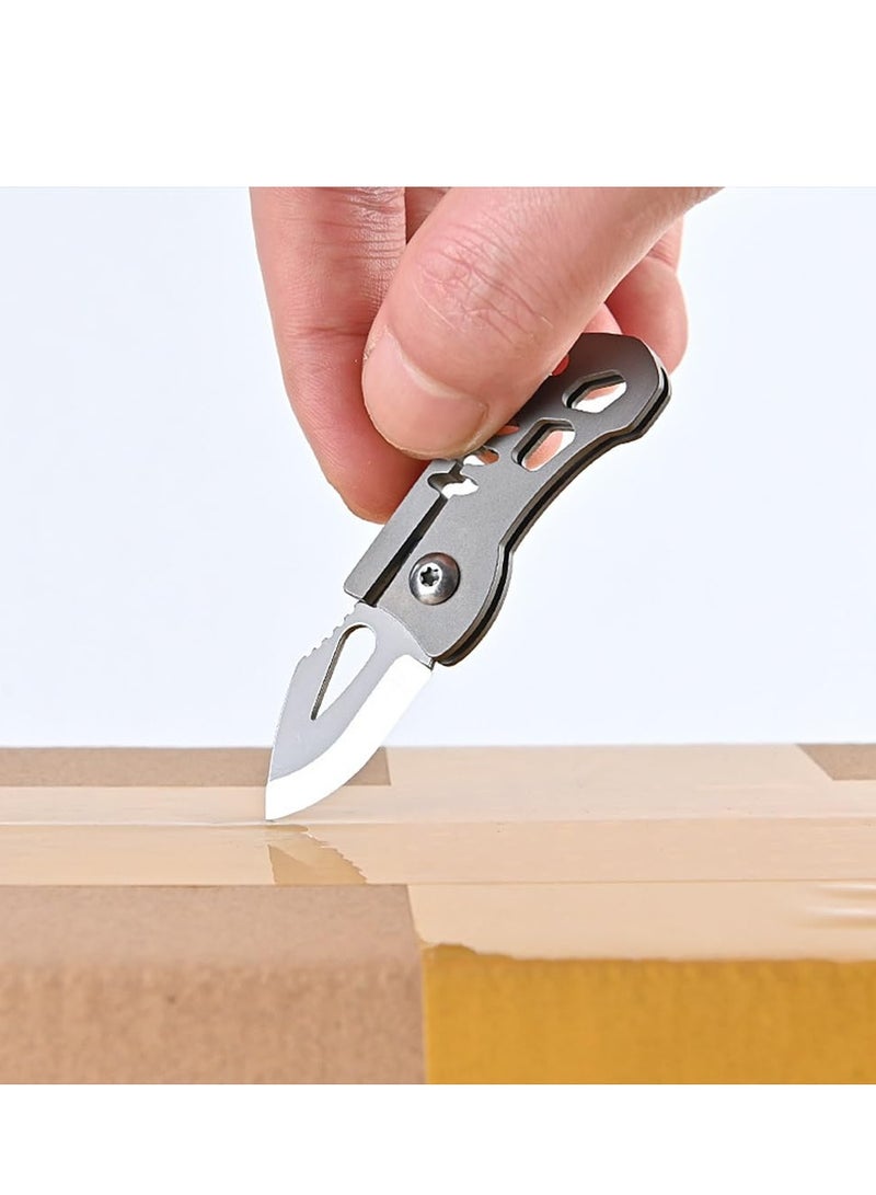 SYOSI سكين سلسلة مفاتيح صغير، سكين جيب صغير للرجال، سكين EDC قابل للطي لفتح العبوة، قطع الحبال، نحت الخشب، ومعالجة الحرف اليدوية (فضي) - Image 4