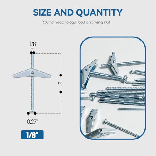 DELE 1/8X2-Inch Toggle Bolt and Wing Nut for Hanging Heavy Items on Drywall (50 Pack) - Image 2