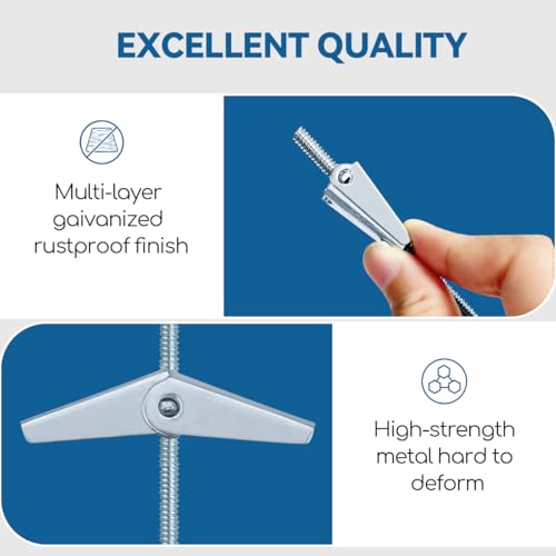 DELE 1/8X2-Inch Toggle Bolt and Wing Nut for Hanging Heavy Items on Drywall (50 Pack) - Image 3