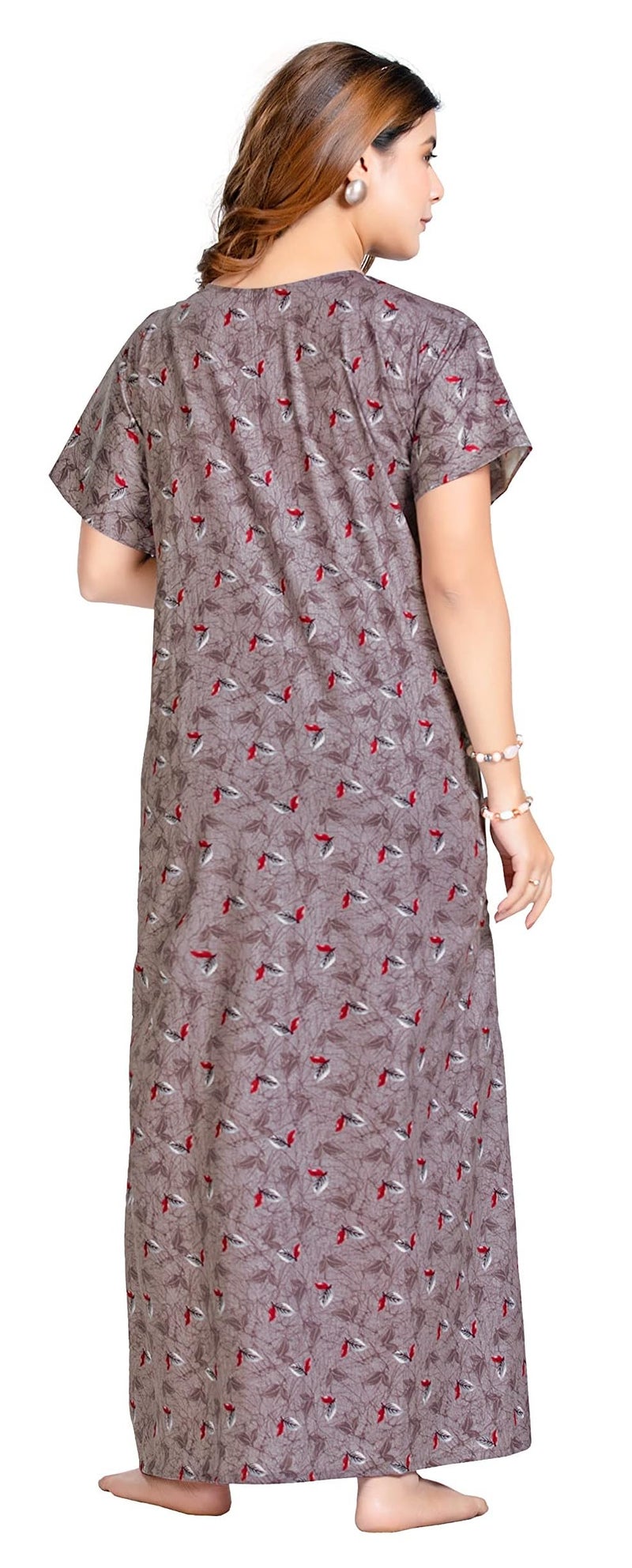 YOZLY Women Pure Cotton Ankle Length Night Gown with Pocket, Grey - Image 5