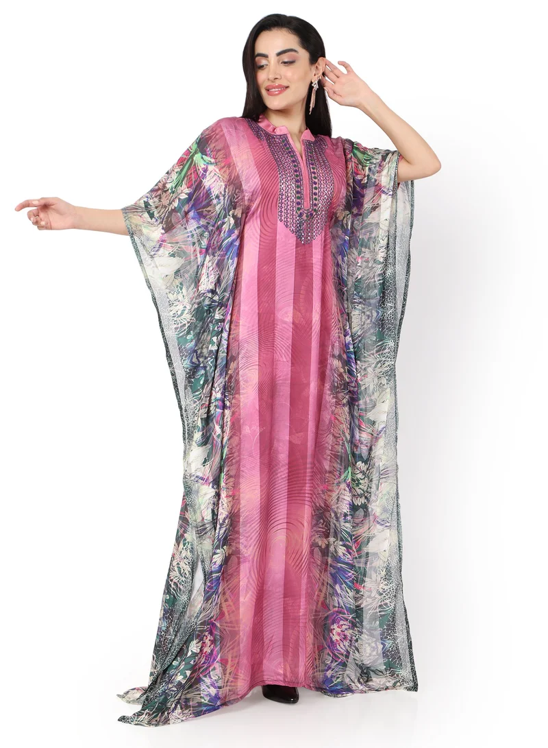 HANA & SARA LONG EMBROIDERED ELEGANT PRINTED ARABIC KAFTAN JALABIYA DRESS