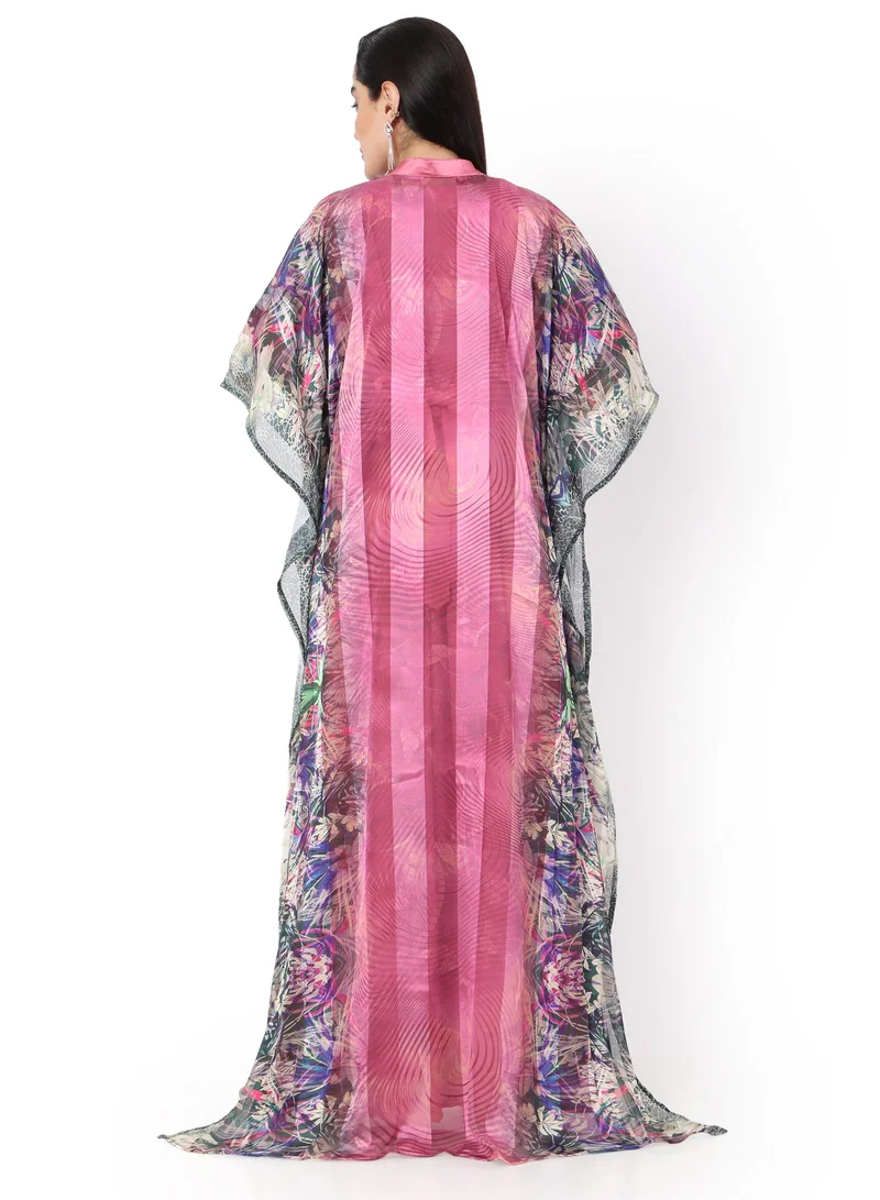 HANA & SARA LONG EMBROIDERED ELEGANT PRINTED ARABIC KAFTAN JALABIYA DRESS