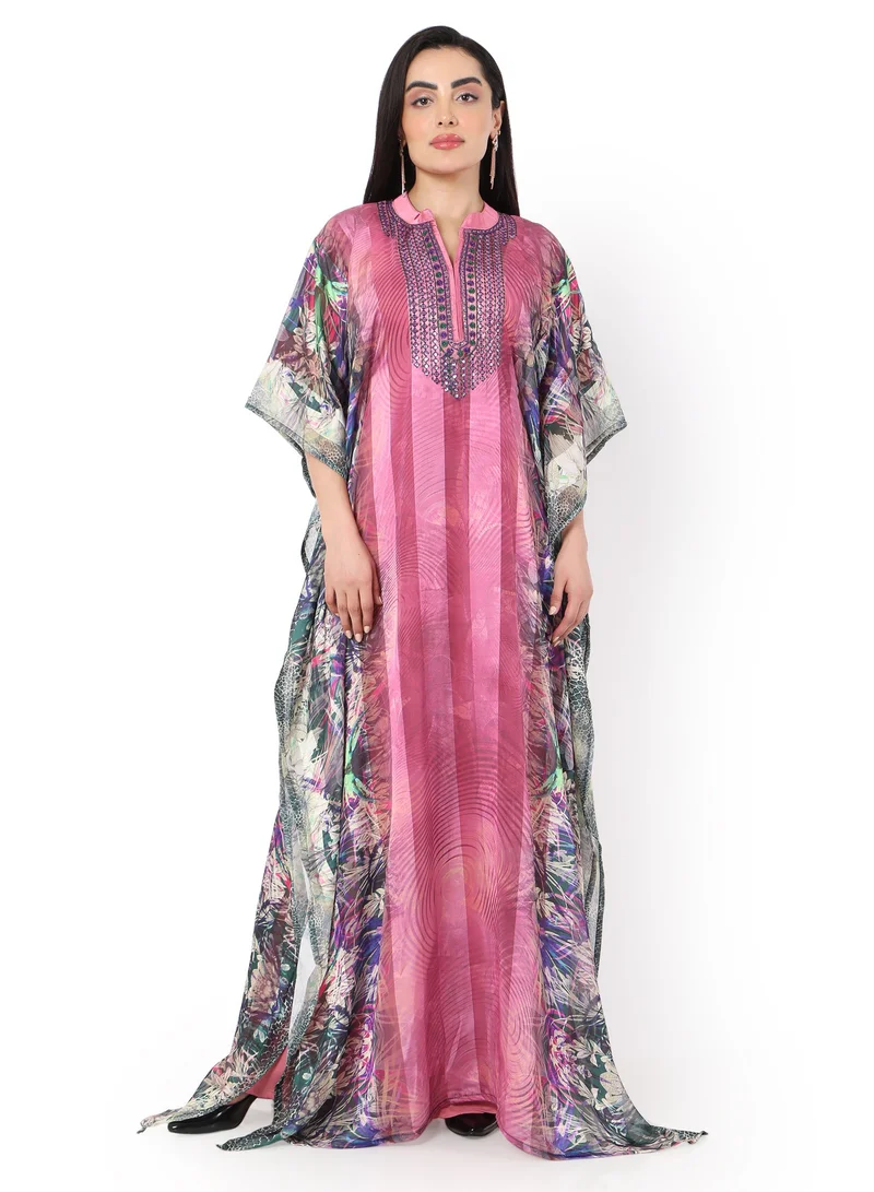 HANA & SARA LONG EMBROIDERED ELEGANT PRINTED ARABIC KAFTAN JALABIYA DRESS