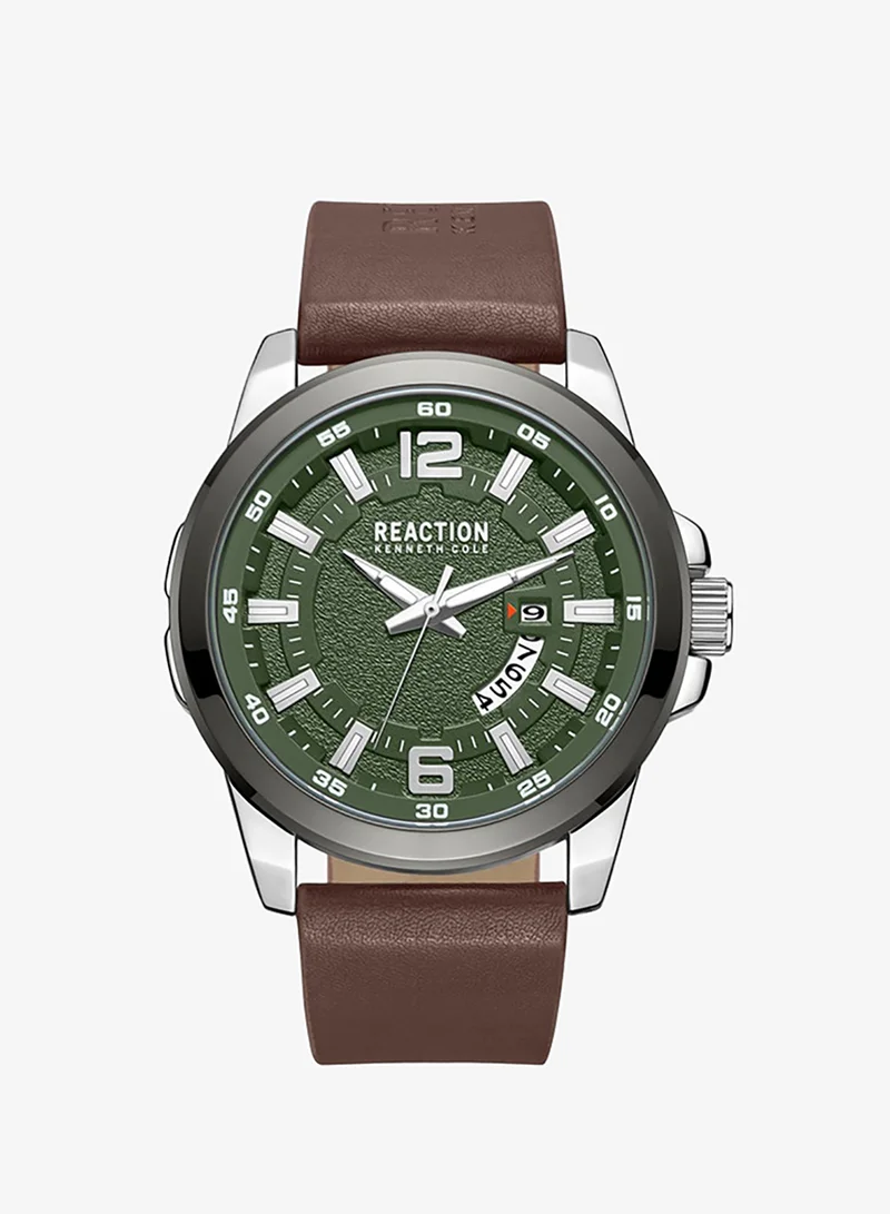 Kenneth Cole Reaction Analog Gents Watch With Brown Synthetic Leather Strap 46mm - KRWGB9006102