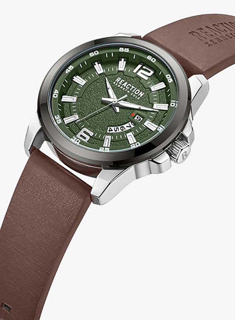 كينيث كول ريأكشن Kenneth Cole Reaction Analog Gents Watch With Brown Synthetic Leather Strap 46mm - KRWGB9006102
