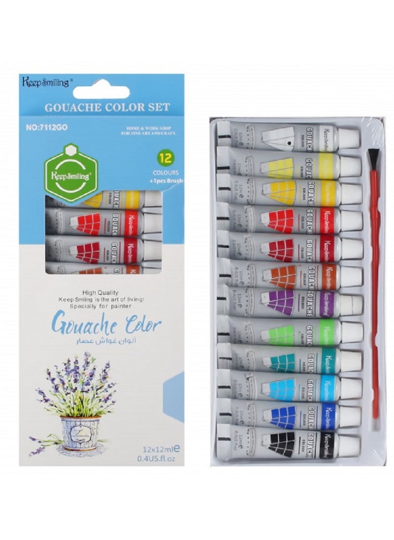 Gouache paints, 12 colors Tubes 12ml, and a paint brush - pzsku/ZD8767C30AE19F6BB6FC7Z/45/_/1697641040/d2c7bd8e-c0a6-4275-9f13-94c9cf45ccde