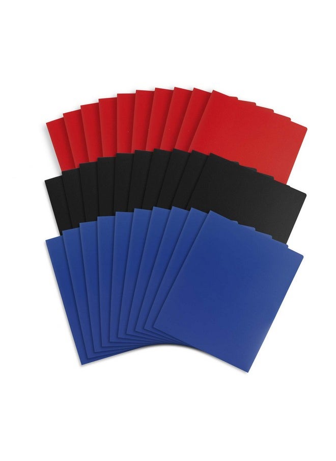 Blue Summit Supplies Blue Summit Supplies 30 Poly 2 Pocket Folders, Bold Assorted Dark Colors, Black, Blue, and Red Color Durable Plastic 2 Pocket Folders, Letter Size with Business Card Slot, Bulk 30 Pack  - Image 1