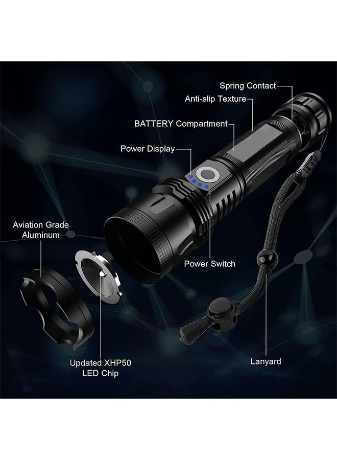 LINJIE Rechargeable Flashlights，100000 Lumens Super Bright Powerful Flashlights,Ipx5 Waterproof Flashlight, 5 Lighting Modes Suitable For Camping Fishing And Hiking. - Image 2