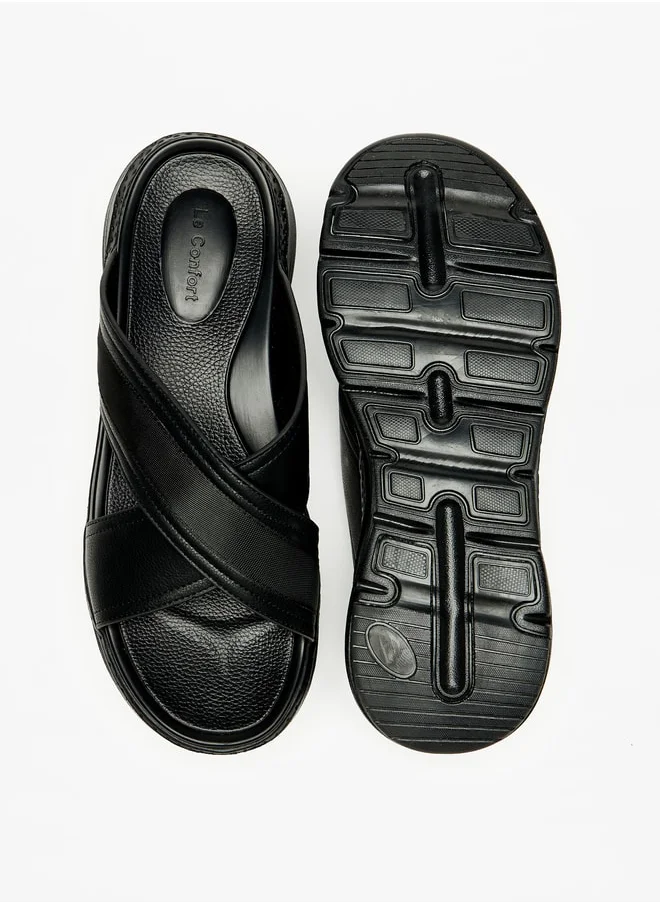 لو كونفورت Men's Cross Strap Slip-On Sandals