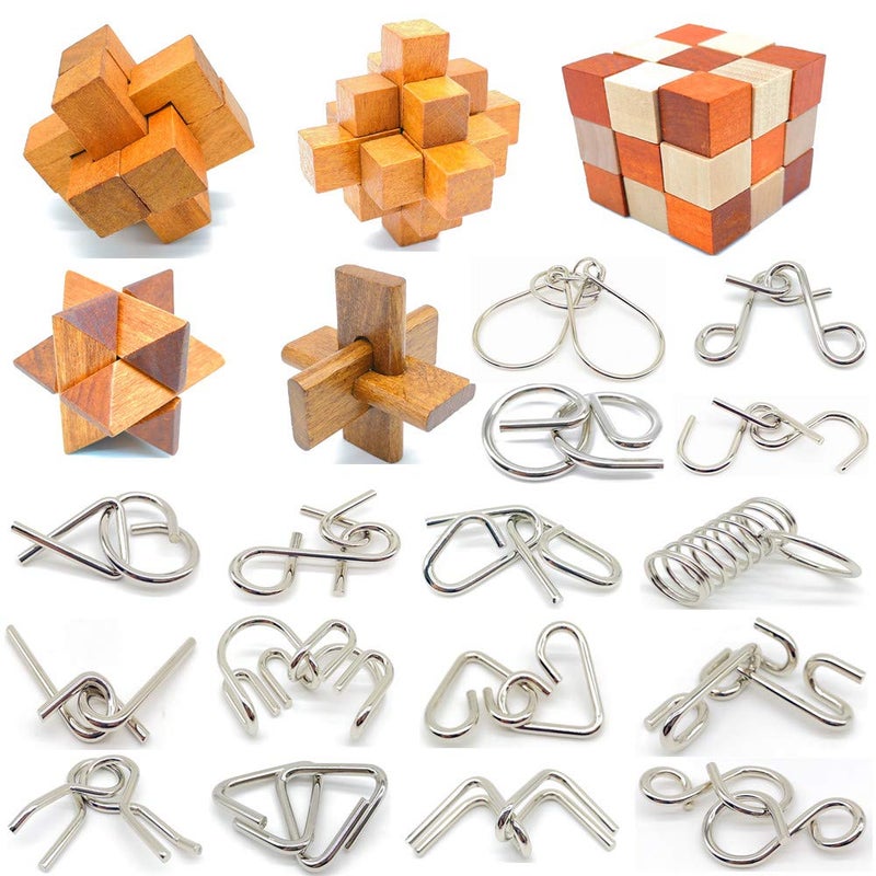 Guaishou Brain Teasers with The Puzzles 21Pcs Unlock Interlock Game IQ Test Toy 3D Wooden and Metal for Party Favor Kids Adults Challenge - Image 2