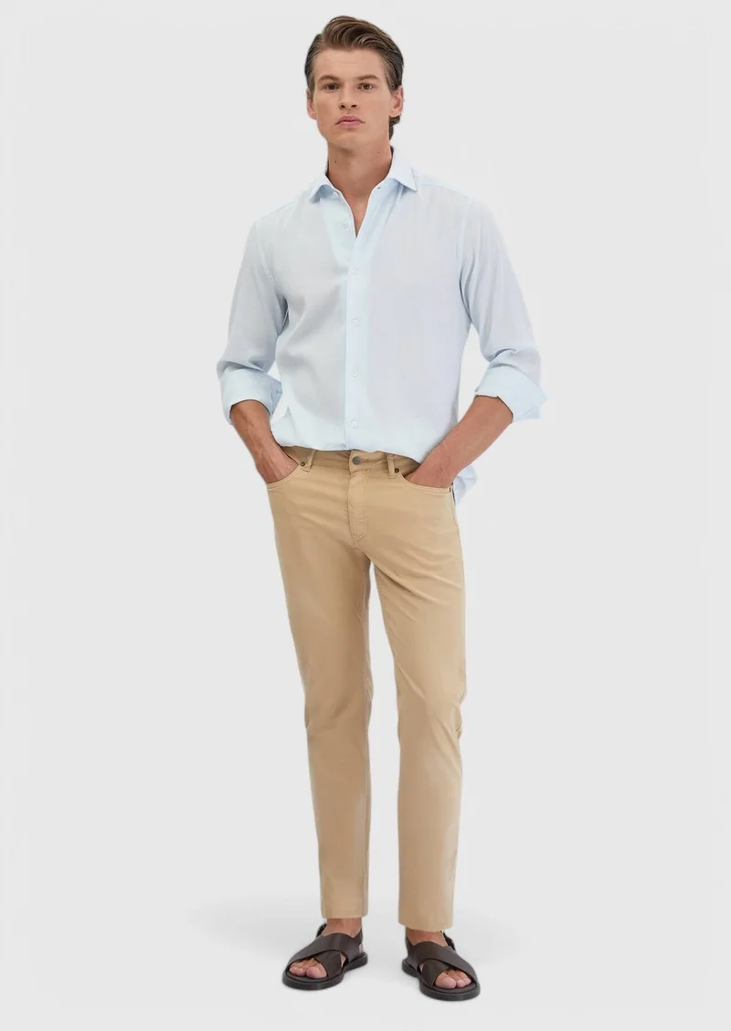 RAMSEY Light Blue Plain Casual Fit Long Weaving Casual 100% Cotton Shirt