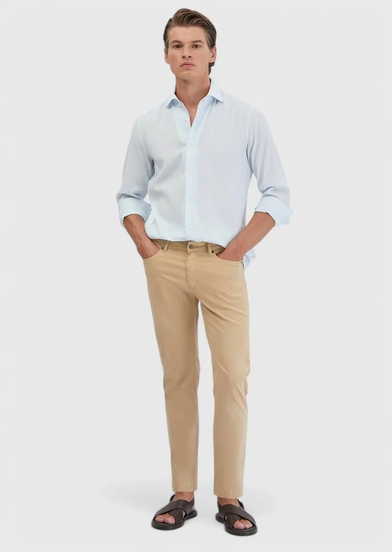 RAMSEY Light Blue Plain Casual Fit Long Weaving Casual 100% Cotton Shirt