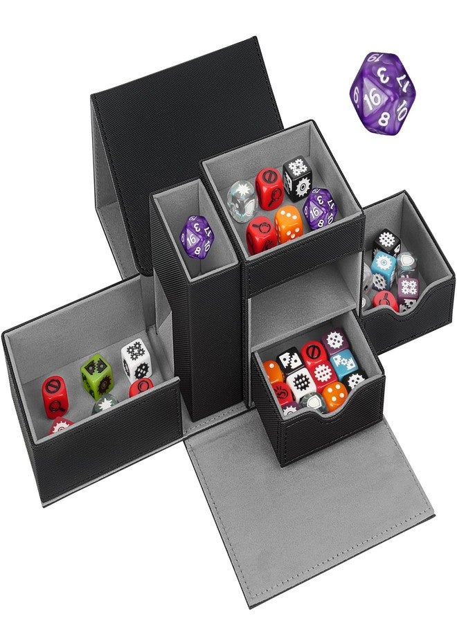 Jaffzora Dice Tray & Dice Roller Tower, Magnetic Dice Storage Box for Rolling, 3 in 1 Leather Dice Organizer Holder Fits for Dungeons & Dragons, MTG DM and Player, Black & Gray - Image 1