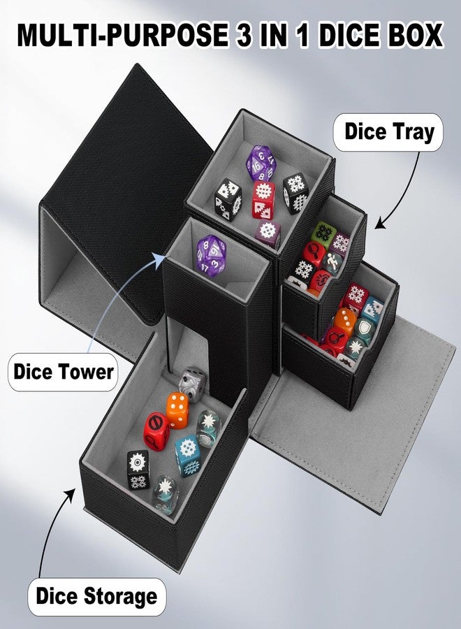 Jaffzora Dice Tray & Dice Roller Tower, Magnetic Dice Storage Box for Rolling, 3 in 1 Leather Dice Organizer Holder Fits for Dungeons & Dragons, MTG DM and Player, Black & Gray - Image 3