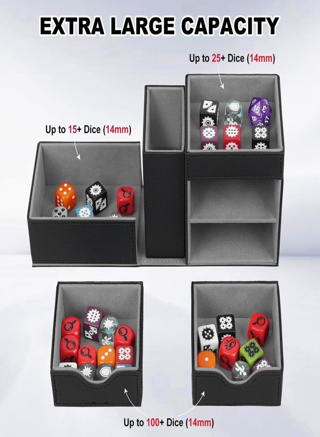 Jaffzora Dice Tray & Dice Roller Tower, Magnetic Dice Storage Box for Rolling, 3 in 1 Leather Dice Organizer Holder Fits for Dungeons & Dragons, MTG DM and Player, Black & Gray - Image 4