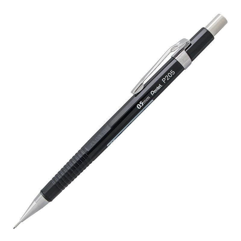 Pentel P200 Sharp 0.5 mm Automatic Mechanical Pencil | Tough Plastic Barrel with Ribbed Finger Grip | Removable Metal Pocket Clip | Black Body (P205) - Image 1