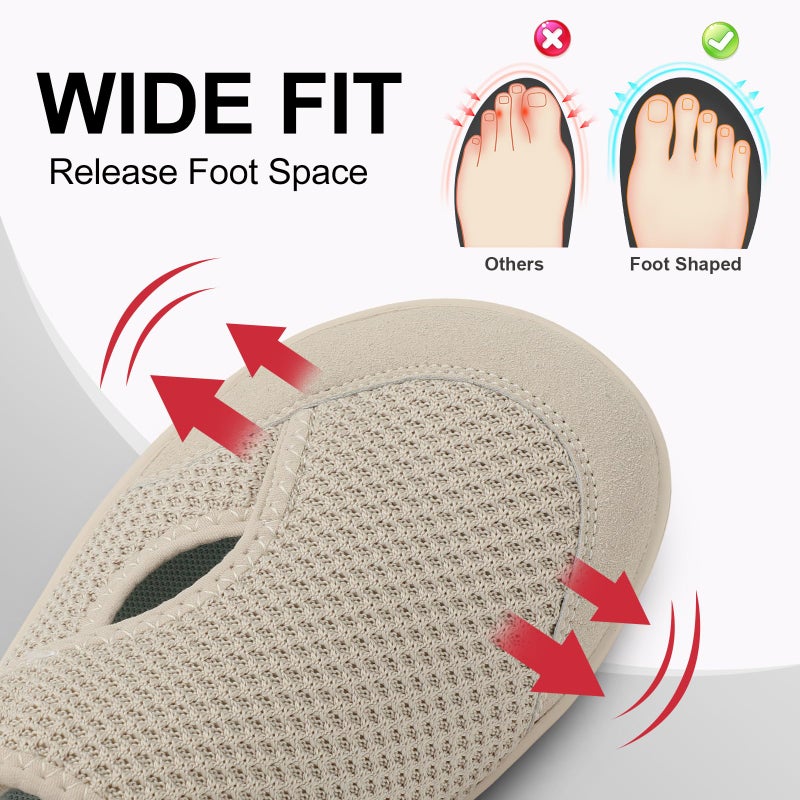 LeIsfIt Womens Wide Barefoot Walking Shoes Adjustable Diabetic Shoes for Arthritis Edema Swollen Feet Zero Drop Sole Taupe Size 9 - Image 3