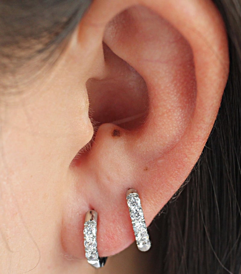 TDEBA Silver Earrings Cubic Zirconia Small Hoops Stainless Steel Huggie Earrings 8mm Piercing Earrings Stainless Steel Small Hoops for Women - Image 3