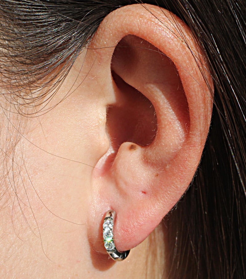 TDEBA Silver Earrings Cubic Zirconia Small Hoops Stainless Steel Huggie Earrings 8mm Piercing Earrings Stainless Steel Small Hoops for Women - Image 2