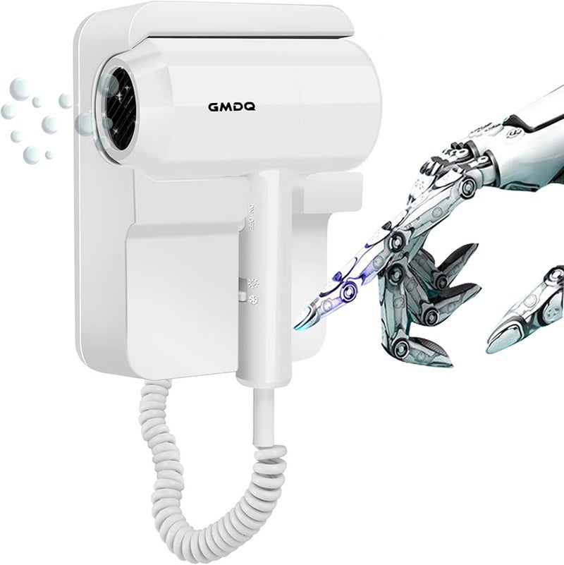 GMDQ Hotel Wall Mounted Hair Dryer for Bathroom,Restroom Professional Blow Dryer,with Stand Rack,Specialised Motor for Salon,Fast Drying - Gifts【Massage air Cushion Comb,Screws+3M Adhesive】 White - Image 1
