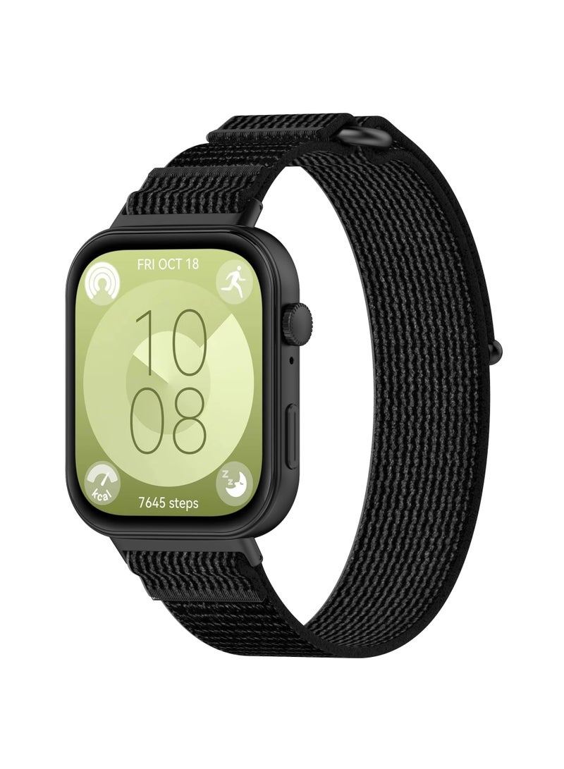 Nylon Strap Compatible with Huawei Watch Fit3 Soft Elastic Sport Strap for Huawei Watch Fit 3 Replacement Strap (Black/Grey) - Image 1