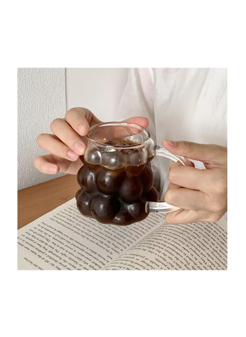 مجموعه من قطعتين من  اكواب القهوة الزجاجيه ،اكواب فقاعيه بمقبض، أكواب قهوة شفافة من الزجاج المقاوم للحرارة، أدوات شرب - شفافة - Image 2