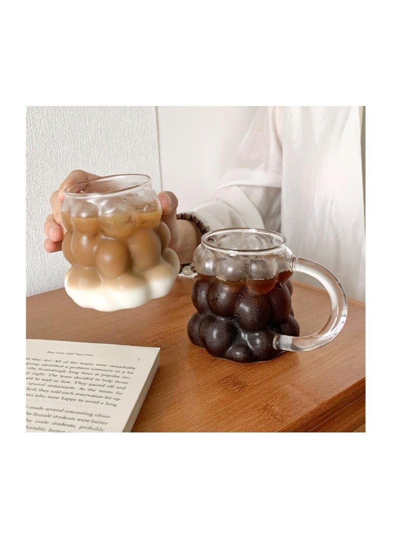 مجموعه من قطعتين من  اكواب القهوة الزجاجيه ،اكواب فقاعيه بمقبض، أكواب قهوة شفافة من الزجاج المقاوم للحرارة، أدوات شرب - شفافة - Image 4