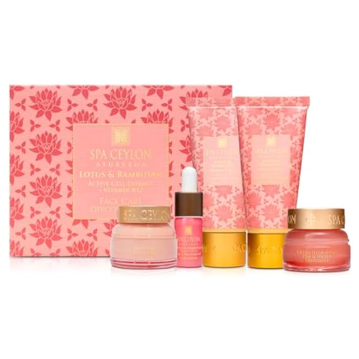 Spa Ceylon Lotus & Rambutan Face Care Discovery Set, Travel Size Face Serum, Cleanser, Masque, Day & Night Cream, & Protector, For Sensitive Skin, Organic - Image 1