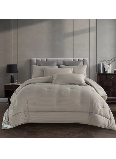 Donetella Comforter Set 6-Pcs King Size Hotel Style Thin Striped Bed Set Fits 200x200 Cms (350 GSM) With Down Alternative Filling, Ansonia