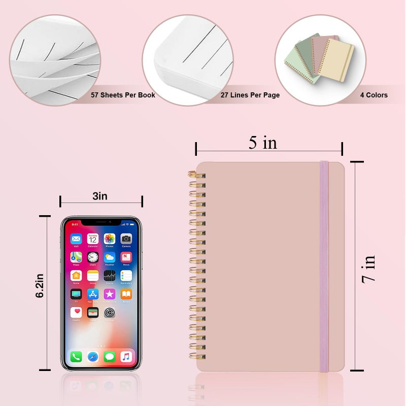 DMSVK 4 PCS Small Spiral Notebook 5x7, Spiral Journal Notebook, Notebooks for Work, School, Small Notebooks 5x7 with Strap, Cute Notebooks for Women 50 Sheets (Green) - Image 2