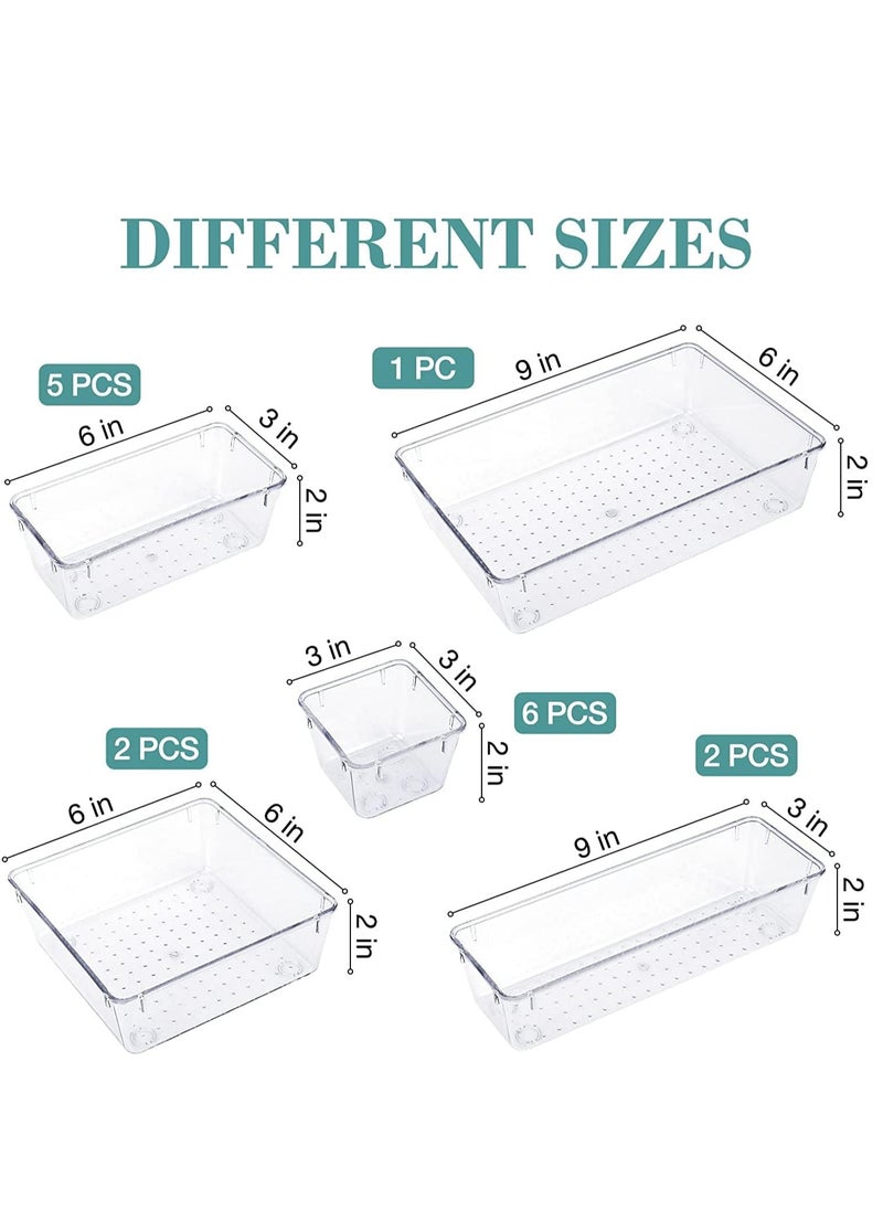 Arabest 16 Pcs Desk Drawer Organizers Trays Set Clear Plastic Storage Bins Bathroom Drawer Tray Dividers Vanity Trays Organizer for Bedroom Dresser Makeup Kitchen Utensil Office  - Image 4