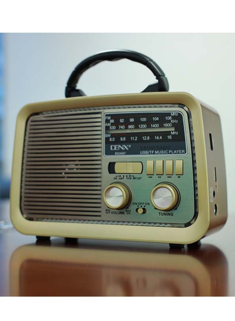 Denx Radio FM - AM - SW Brown wood Bluetooth Portable Audio TF Card  USB Flash disk Aux playback  - Image 4