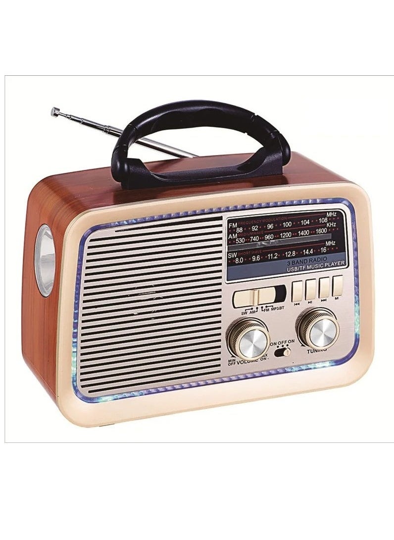 Denx Radio FM - AM - SW Brown wood Bluetooth Portable Audio TF Card  USB Flash disk Aux playback  - Image 1