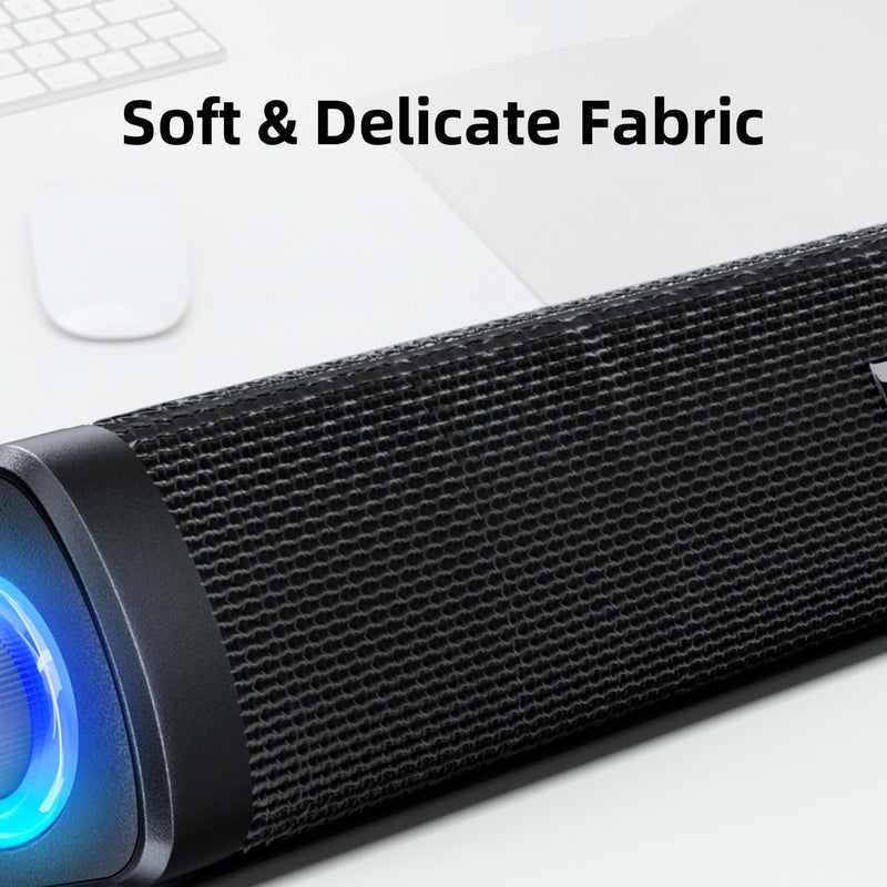 Uakinat USB Computer Speakers,Computer Speakers with 3.5 mm aux,Wired USB Powered & Colorful LED Lights with Switch Button,Surround Sound Portable SoundBar for Monitor Laptop Phone(Black) - Image 4