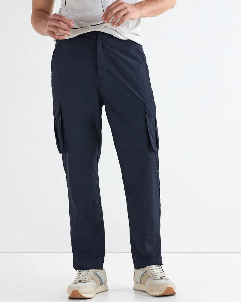 بيواكوف بنطلون باراشوت رجالي نايلون كارجو أزرق داكن