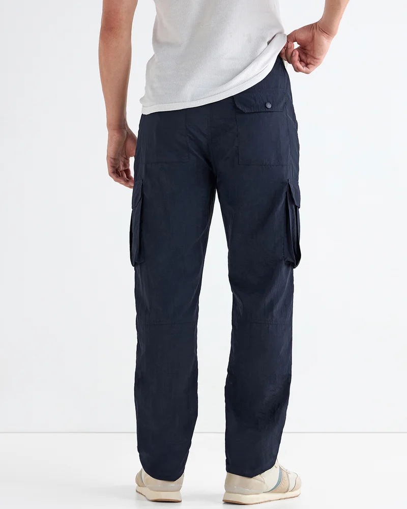 Bewakoof  Men's Navy Blue Cargo Nylon Parachute Pants for Men | Best Price UAE