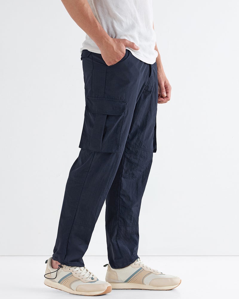 bewakoof Men's Navy Blue Cargo Nylon Parachute Pants - Image 2