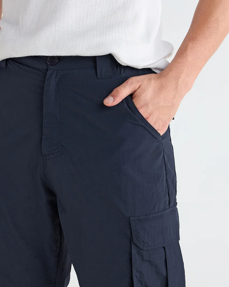 Bewakoof  Men's Navy Blue Cargo Nylon Parachute Pants for Men | Best Price UAE