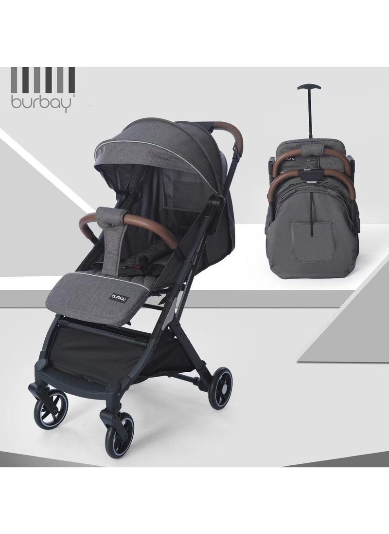 burbay Stylish Travel Stroller Lightweight Aluminum Frame One Second Fold with Hand Cart Perfect for Airplane Cabin  - Image 1