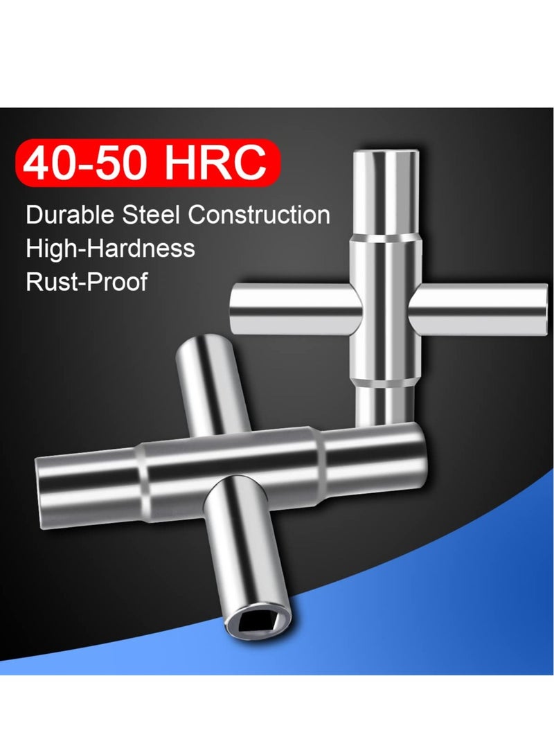 Excefore 2 Pcs Silver Water Key Steel Sillcock Wrench, 4  Way Sillcock Key Wrench, Suitable for Sillcocks Faucets Valves Sots,1/4 - Image 2