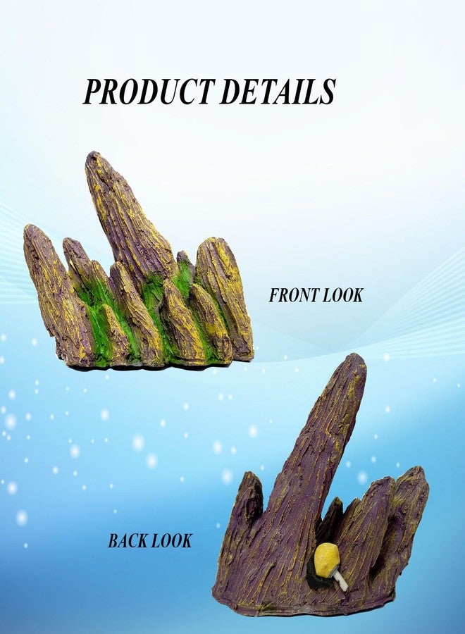 Smiling Pets Aquarium Mountain View Stone Ornament, Artificial Fish Tank Rock Cave Resin Mountain Hill View Stone with Moss Landscape Decoration - Image 2