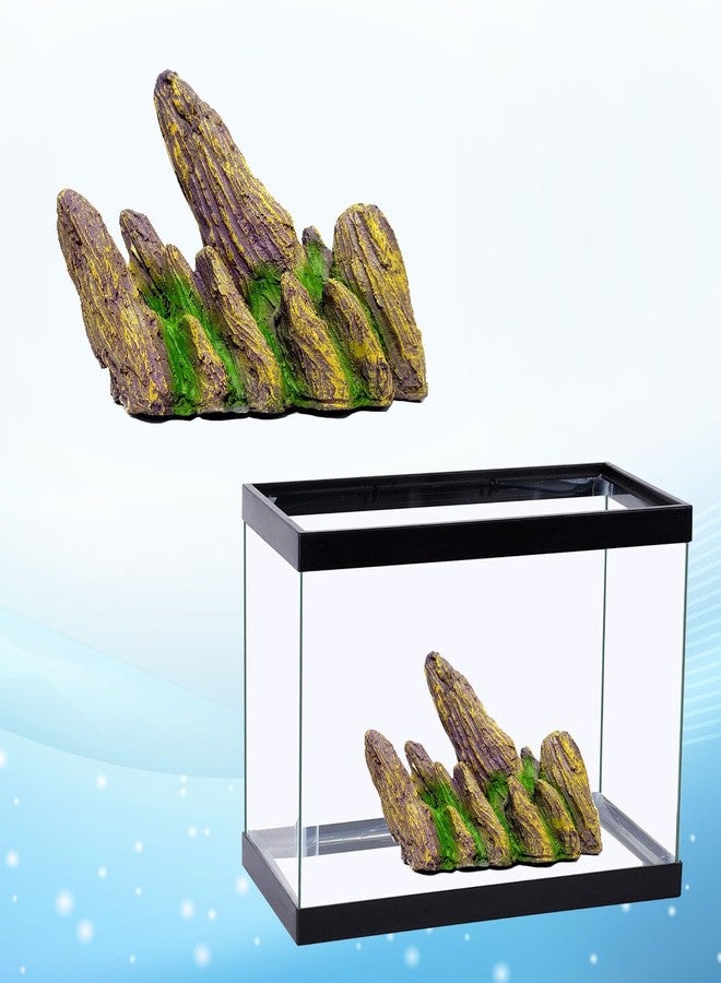 Smiling Pets Aquarium Mountain View Stone Ornament, Artificial Fish Tank Rock Cave Resin Mountain Hill View Stone with Moss Landscape Decoration - Image 5