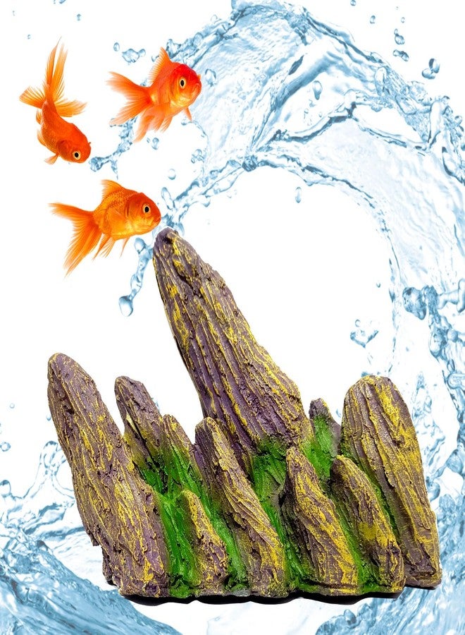 Smiling Pets Aquarium Mountain View Stone Ornament, Artificial Fish Tank Rock Cave Resin Mountain Hill View Stone with Moss Landscape Decoration - Image 3