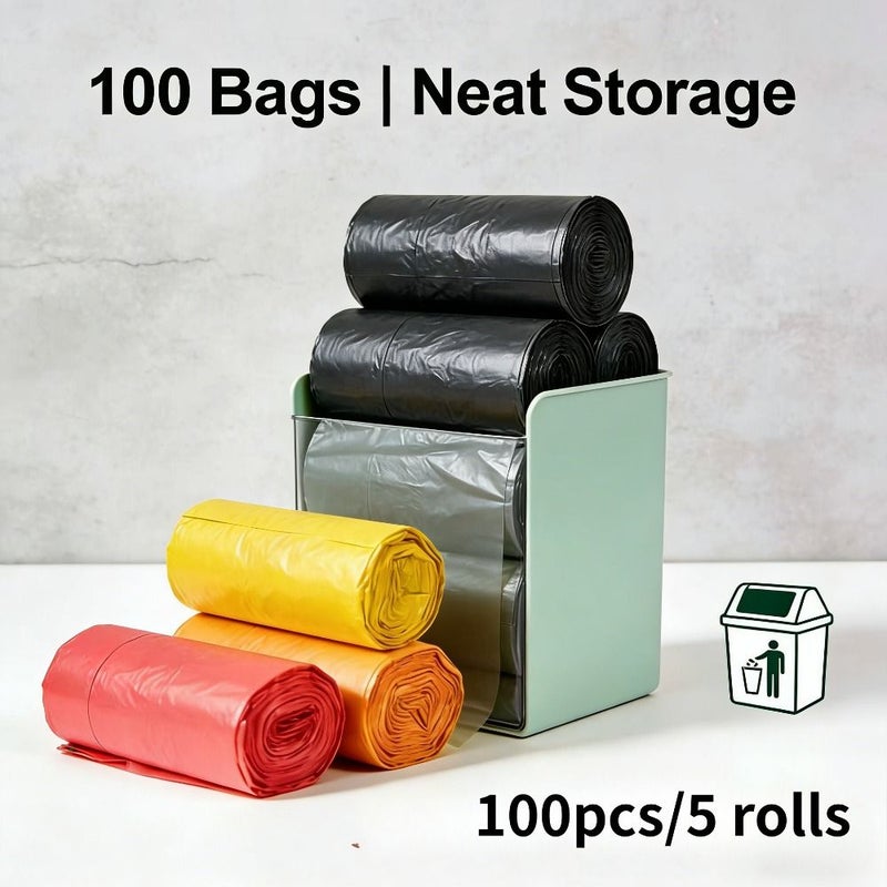 5 لفات 100 حقيبة سميكة خضراء للنفايات بحجم كبير محمولة ومتينة - Image 3