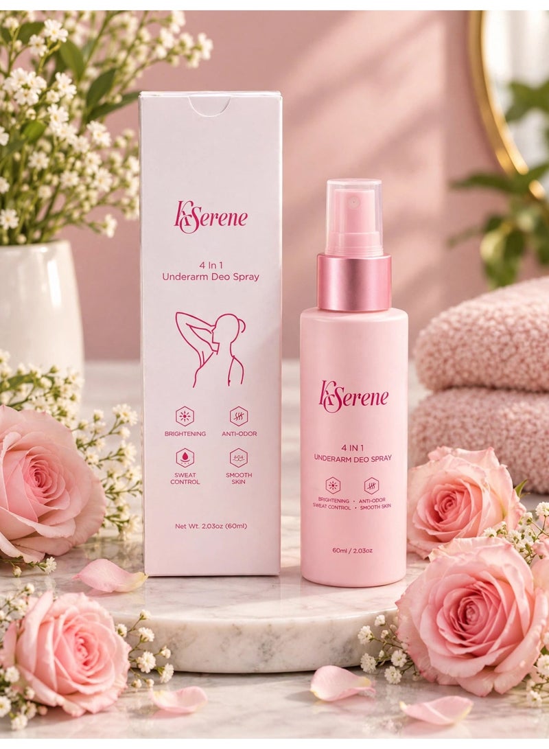 KSERENE 4 In 1 Underarm Deodorant Spray for Women, Underarm Brightening and Odor Control, Sweat Management, Smooth Skin Care, Fresh Fragrance, Daily Personal Hygiene and Comfortable All-Day Protection - Image 1